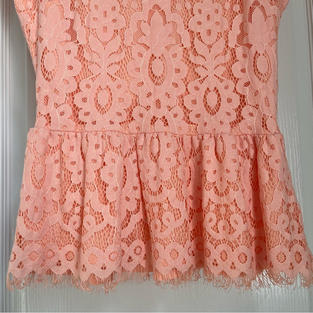 Maurices Light Peach/Coral Lace Peplum Blouse - Picture 3 of 10